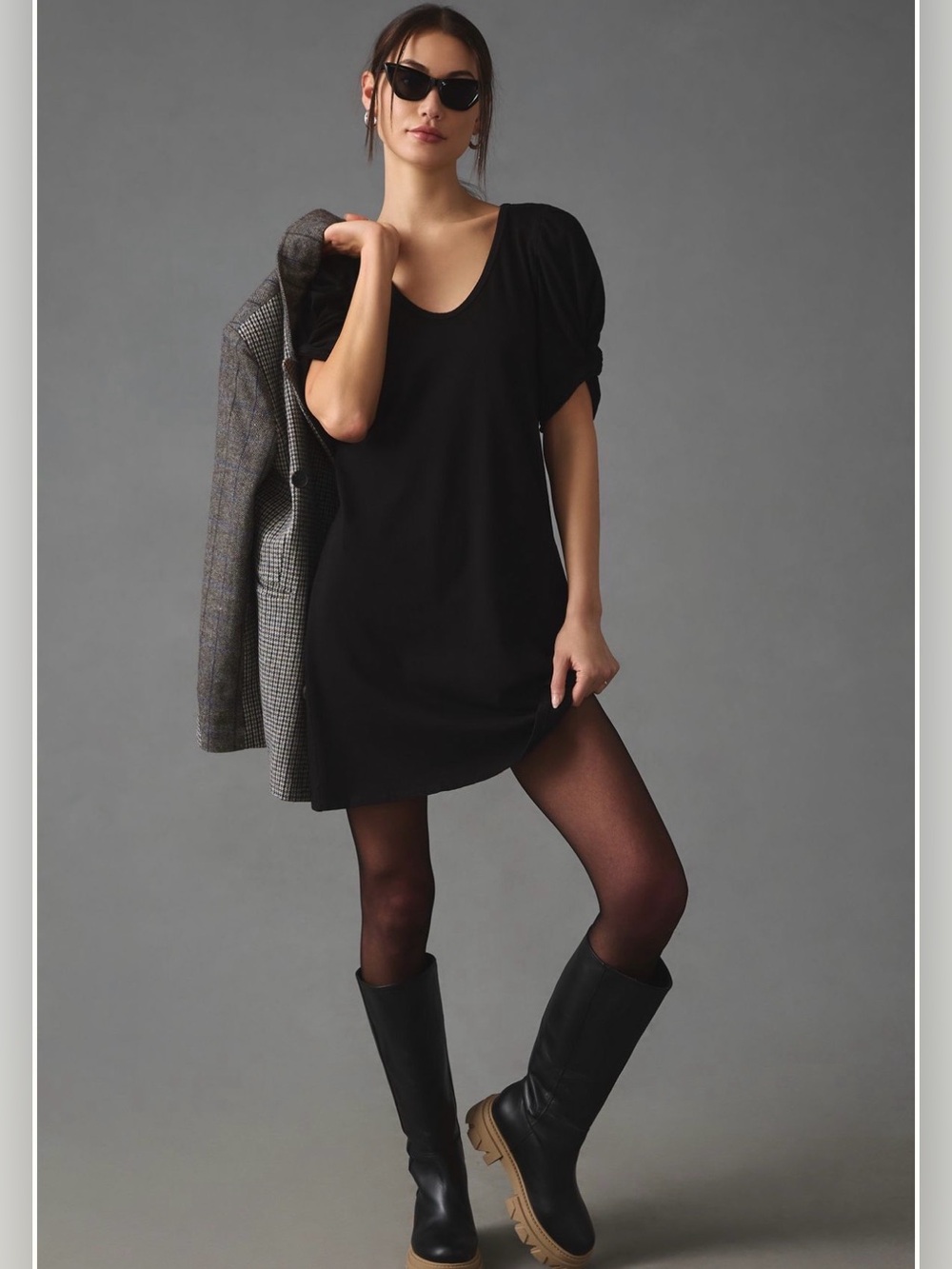 Anthropologie Amadi Twist Puff Sleeve Mini Dress Black XS NWT